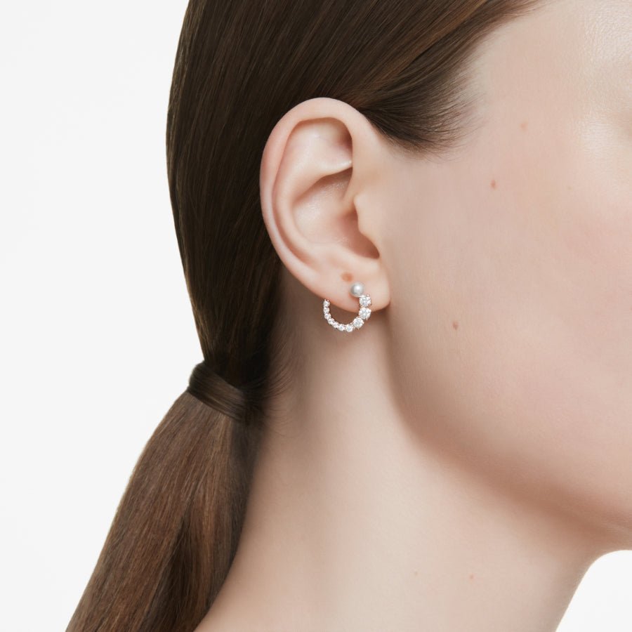 Swarovski Matrix Hoop Earrings, Crystal Pearl, Round Cut, White, Rose Gold-Tone Plated -Swarovski