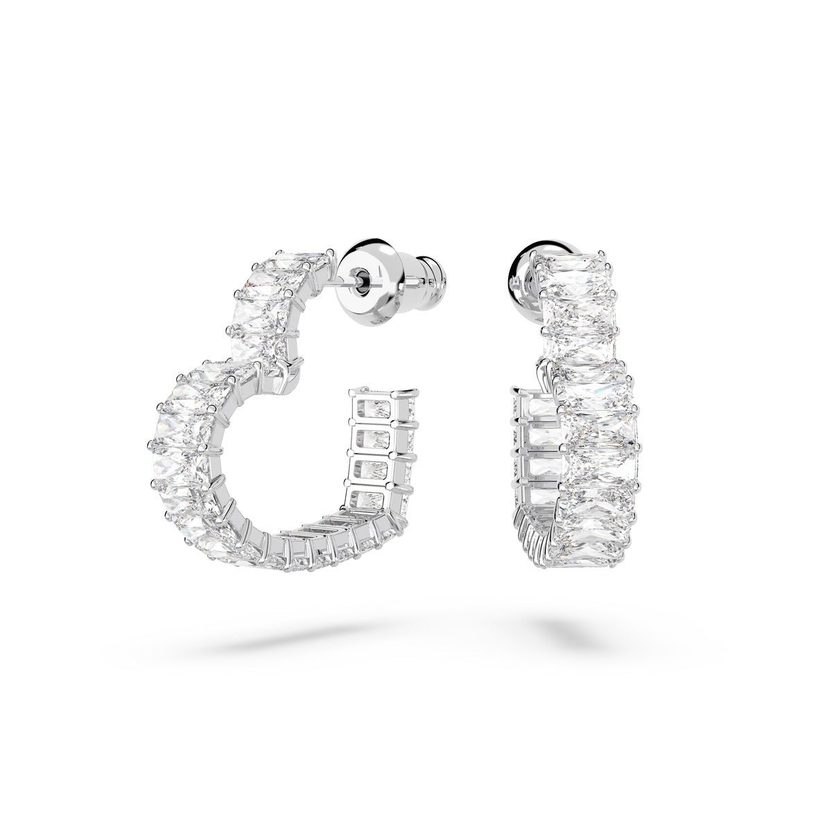 Swarovski Matrix Hoop Earrings Heart, Small, White, Rhodium Plated -Swarovski