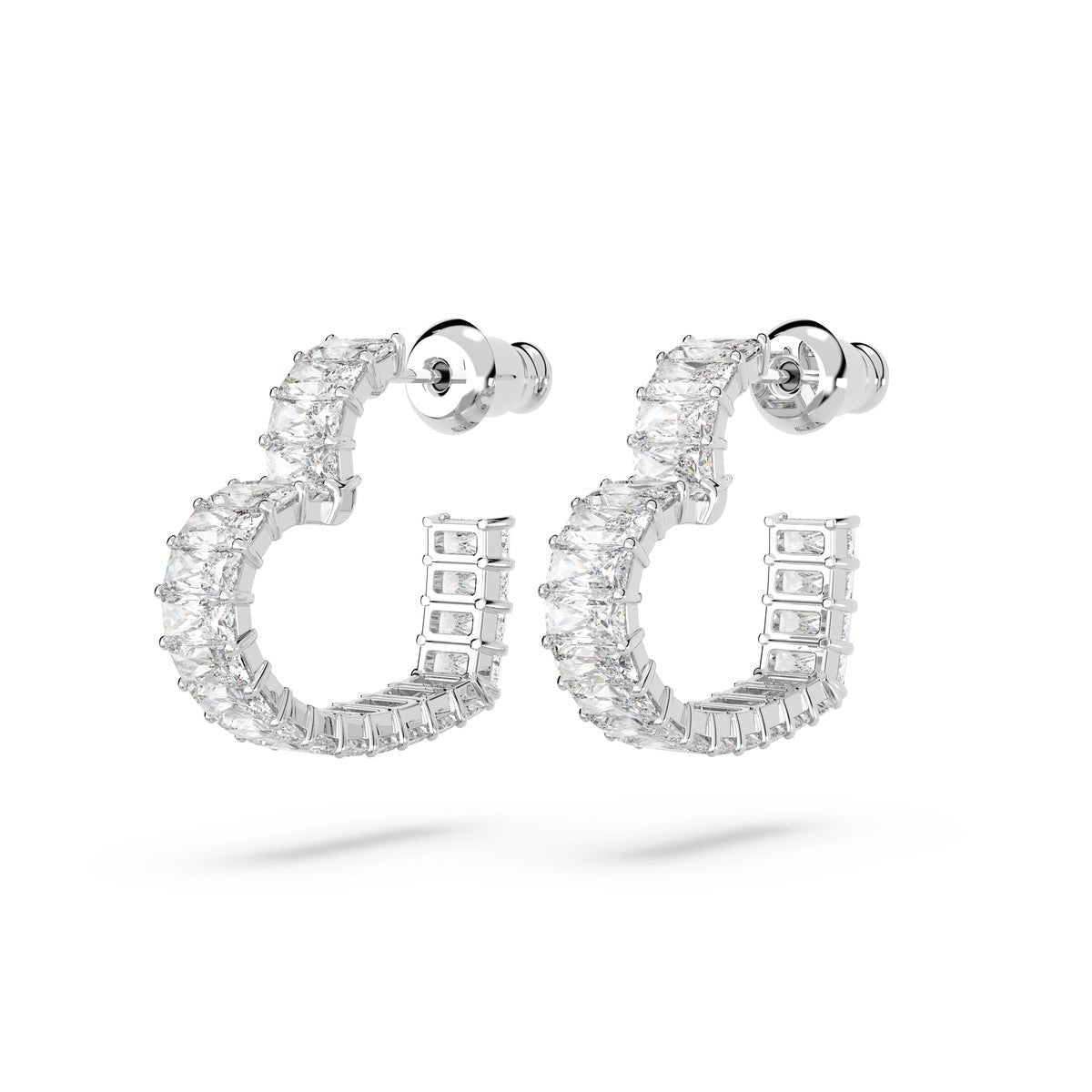 Swarovski Matrix Hoop Earrings Heart, Small, White, Rhodium Plated -Swarovski
