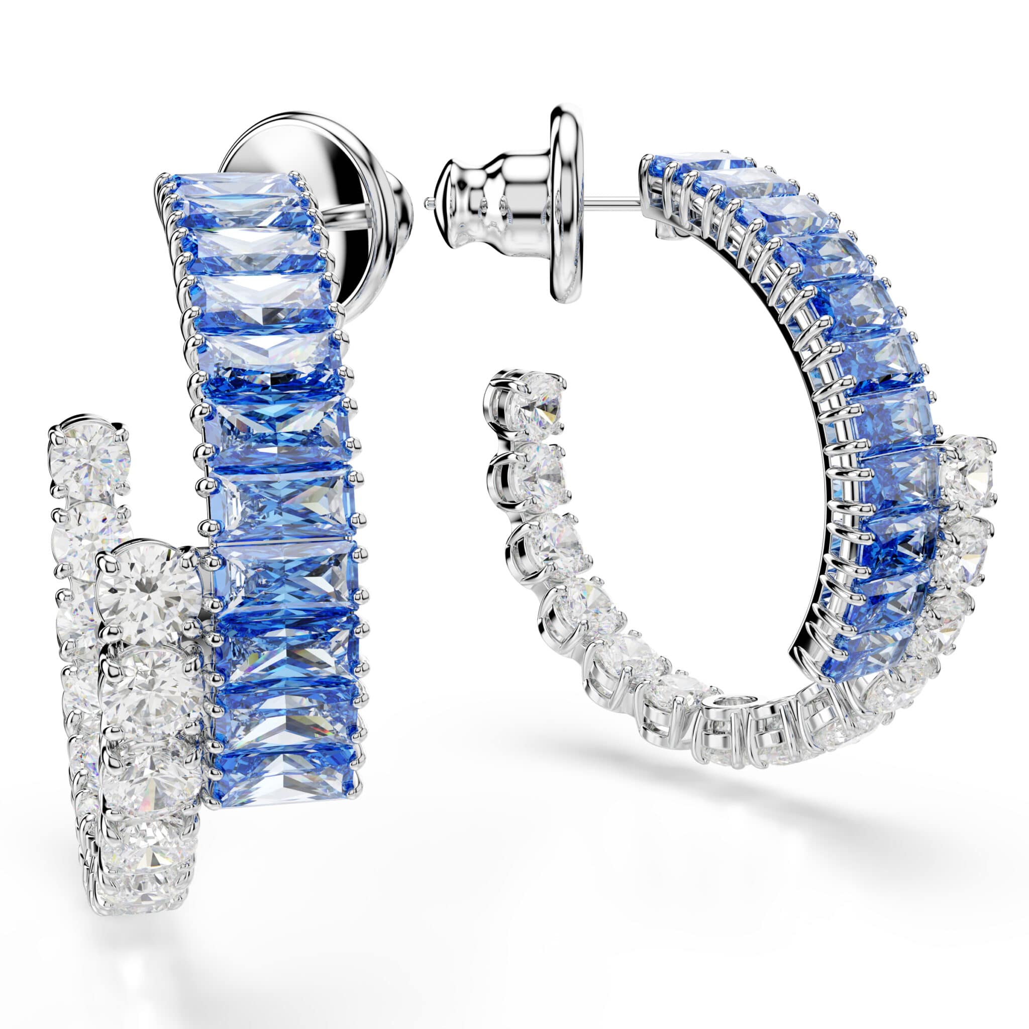 Swarovski Matrix Hoop Earrings, Mixed Cuts, Blue, Rhodium Plated -Swarovski