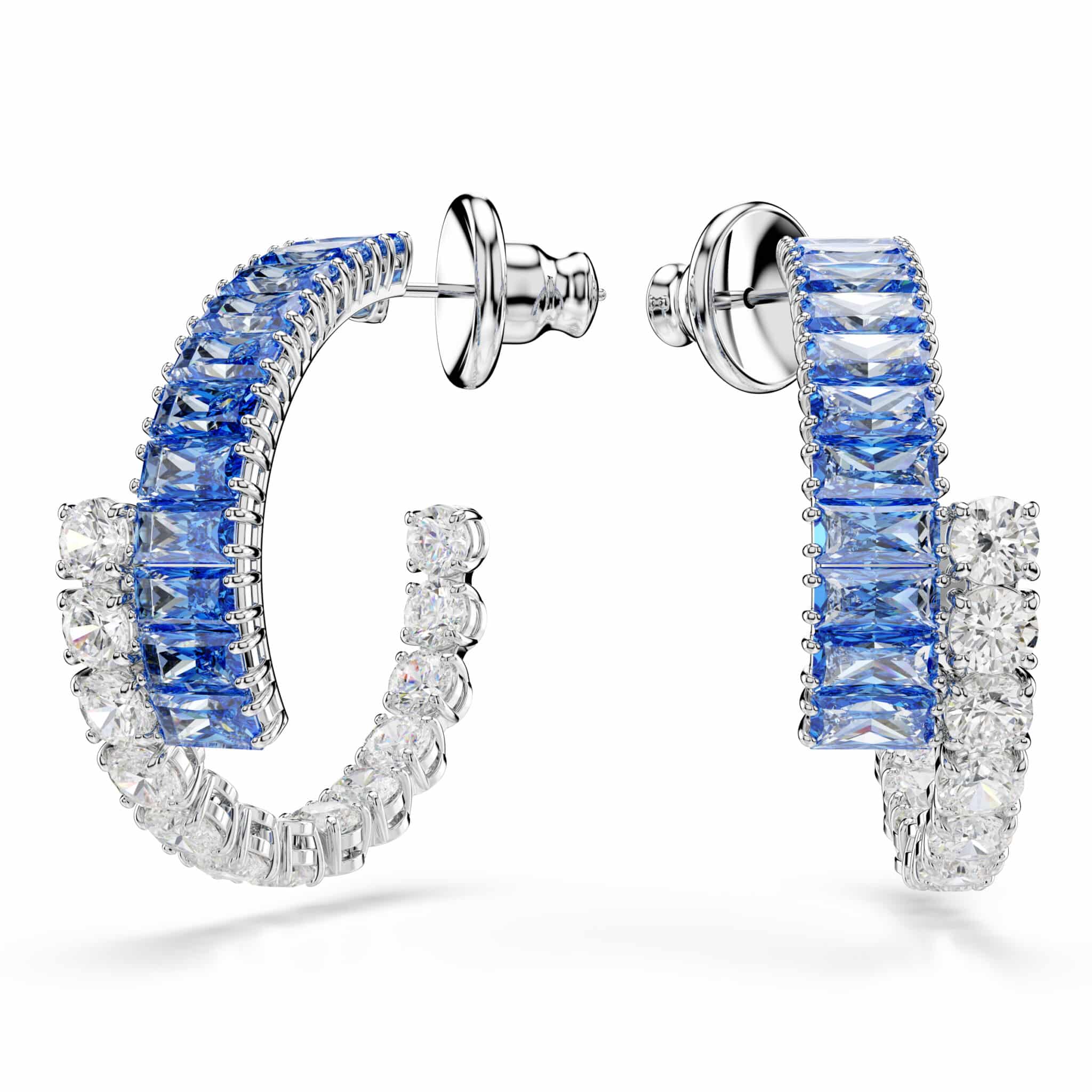 Swarovski Matrix Hoop Earrings, Mixed Cuts, Blue, Rhodium Plated -Swarovski