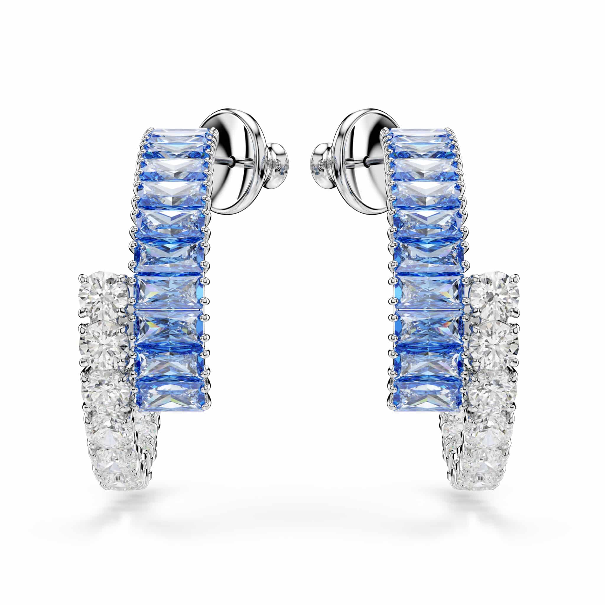 Swarovski Matrix Hoop Earrings, Mixed Cuts, Blue, Rhodium Plated -Swarovski