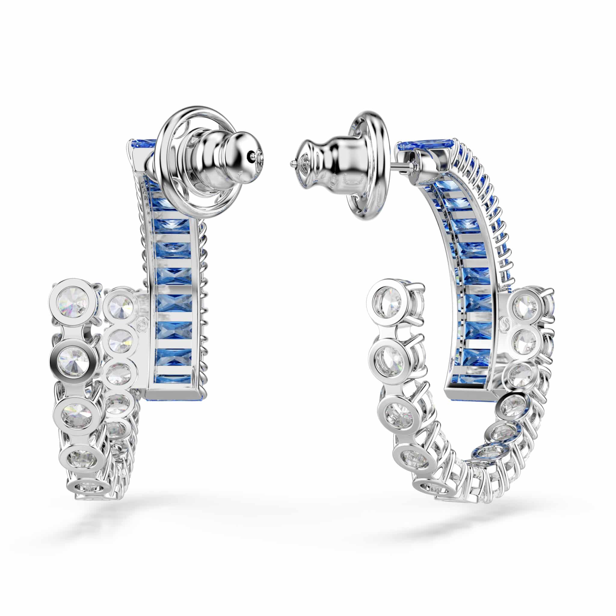 Swarovski Matrix Hoop Earrings, Mixed Cuts, Blue, Rhodium Plated -Swarovski