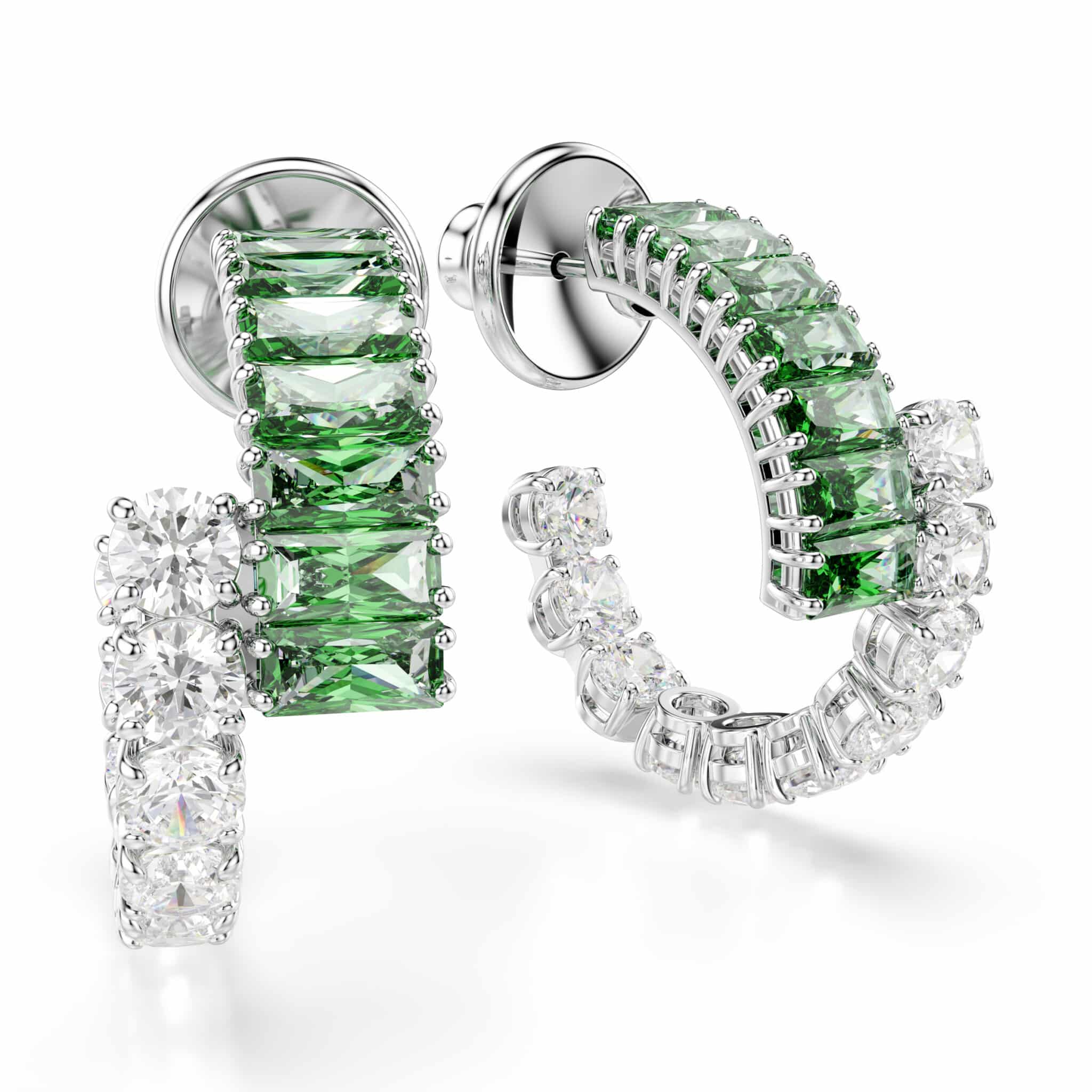Swarovski Matrix Hoop Earrings, Mixed Cuts, Green, Rhodium Plated -Swarovski