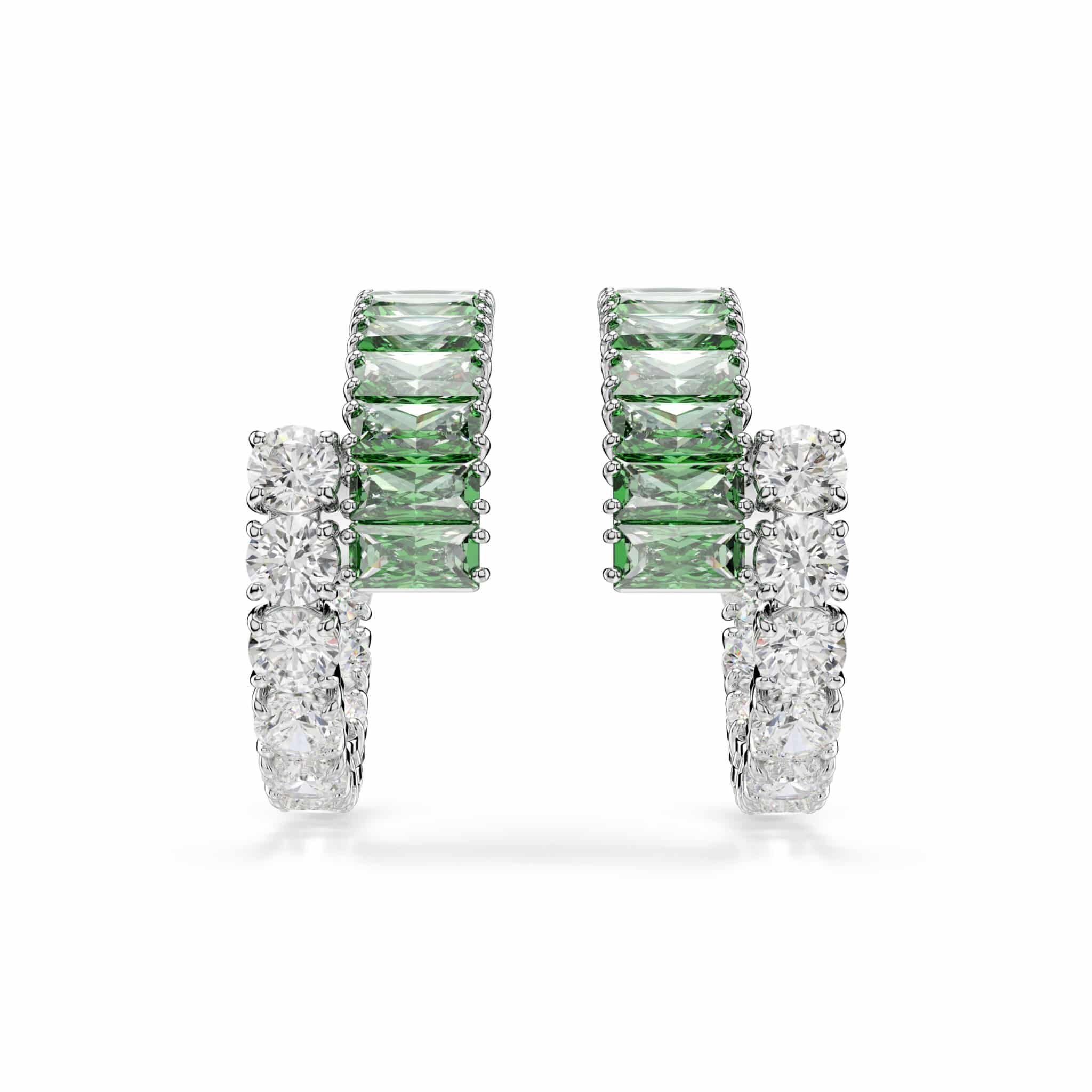 Swarovski Matrix Hoop Earrings, Mixed Cuts, Green, Rhodium Plated -Swarovski