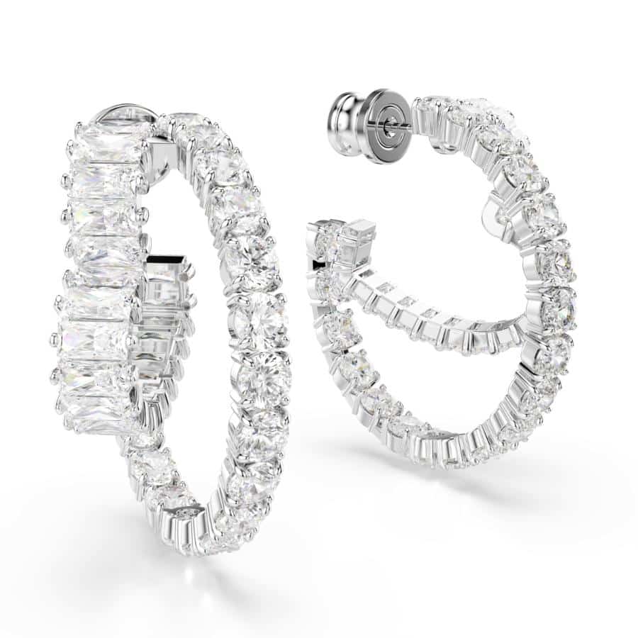 Swarovski Matrix Hoop Earrings, Mixed Cuts, Heart, White, Rhodium Plated -Swarovski