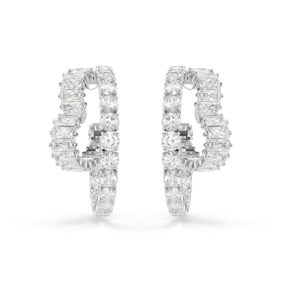 Swarovski Matrix Hoop Earrings, Mixed Cuts, Heart, White, Rhodium Plated -Swarovski