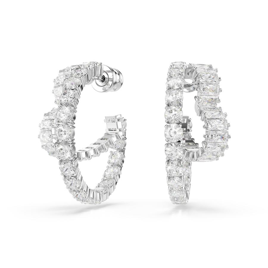 Swarovski Matrix Hoop Earrings, Mixed Cuts, Heart, White, Rhodium Plated -Swarovski