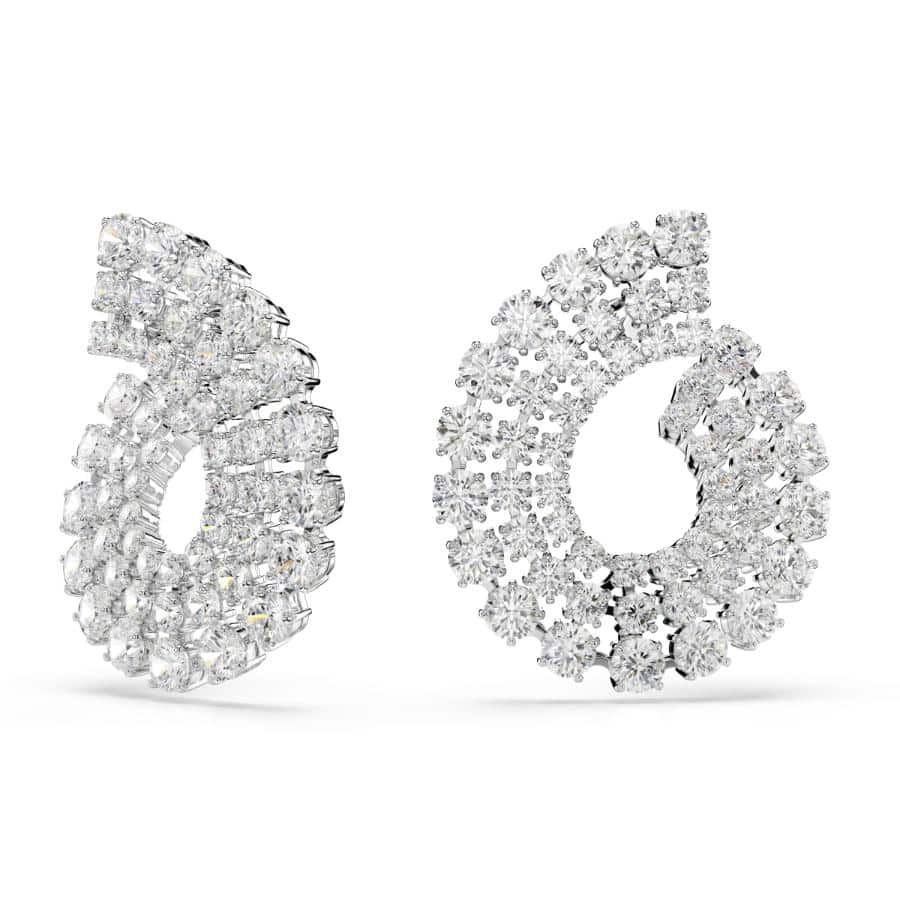 Swarovski Matrix Hoop Earrings, Mixed Round Cuts, White, Rhodium Plated -Swarovski