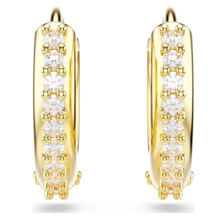 Swarovski Matrix Hoop Earrings, Round Cut, White, Gold-tone Plated -Swarovski