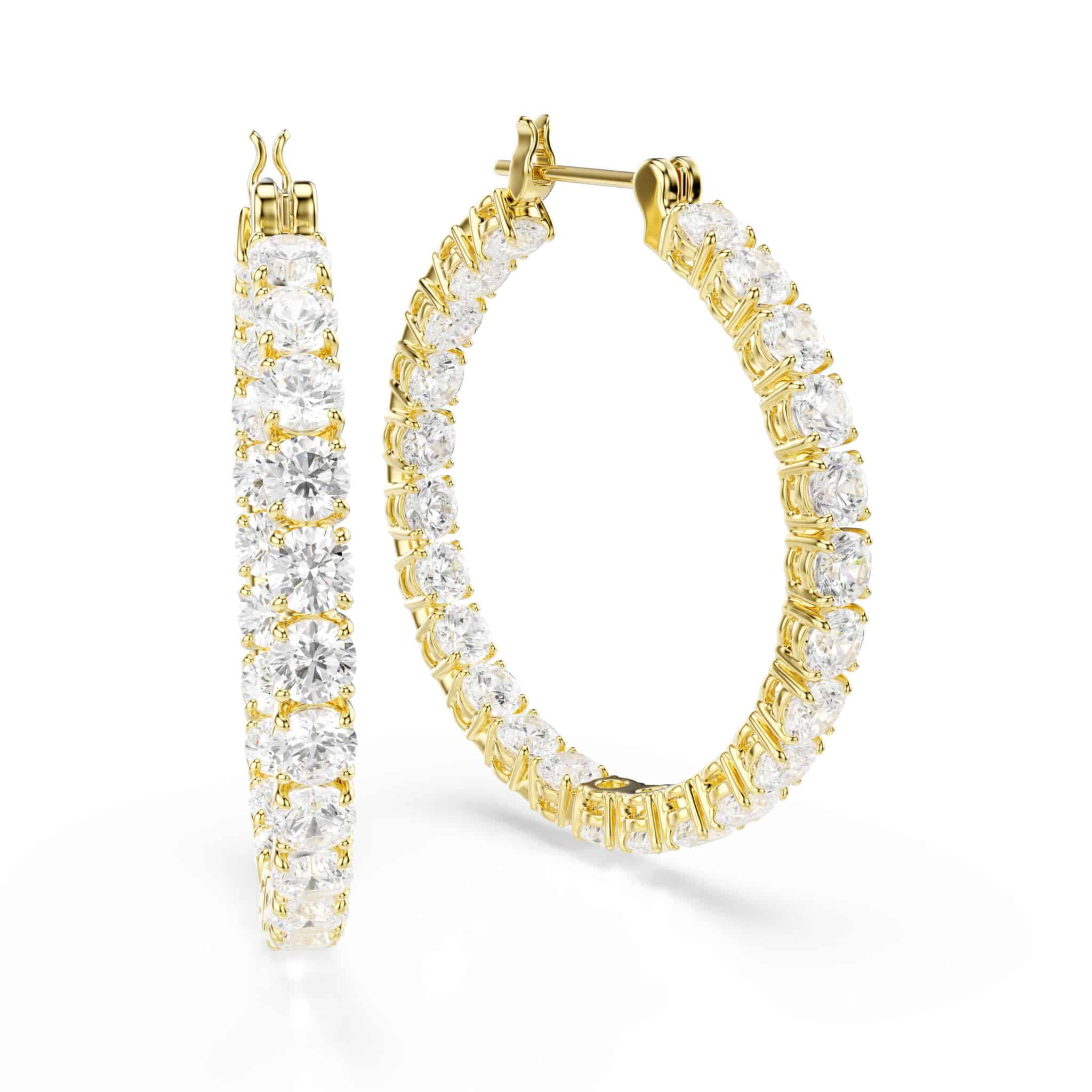 Swarovski Matrix Hoop Earrings, Round cut, White, Gold-tone plated -Swarovski