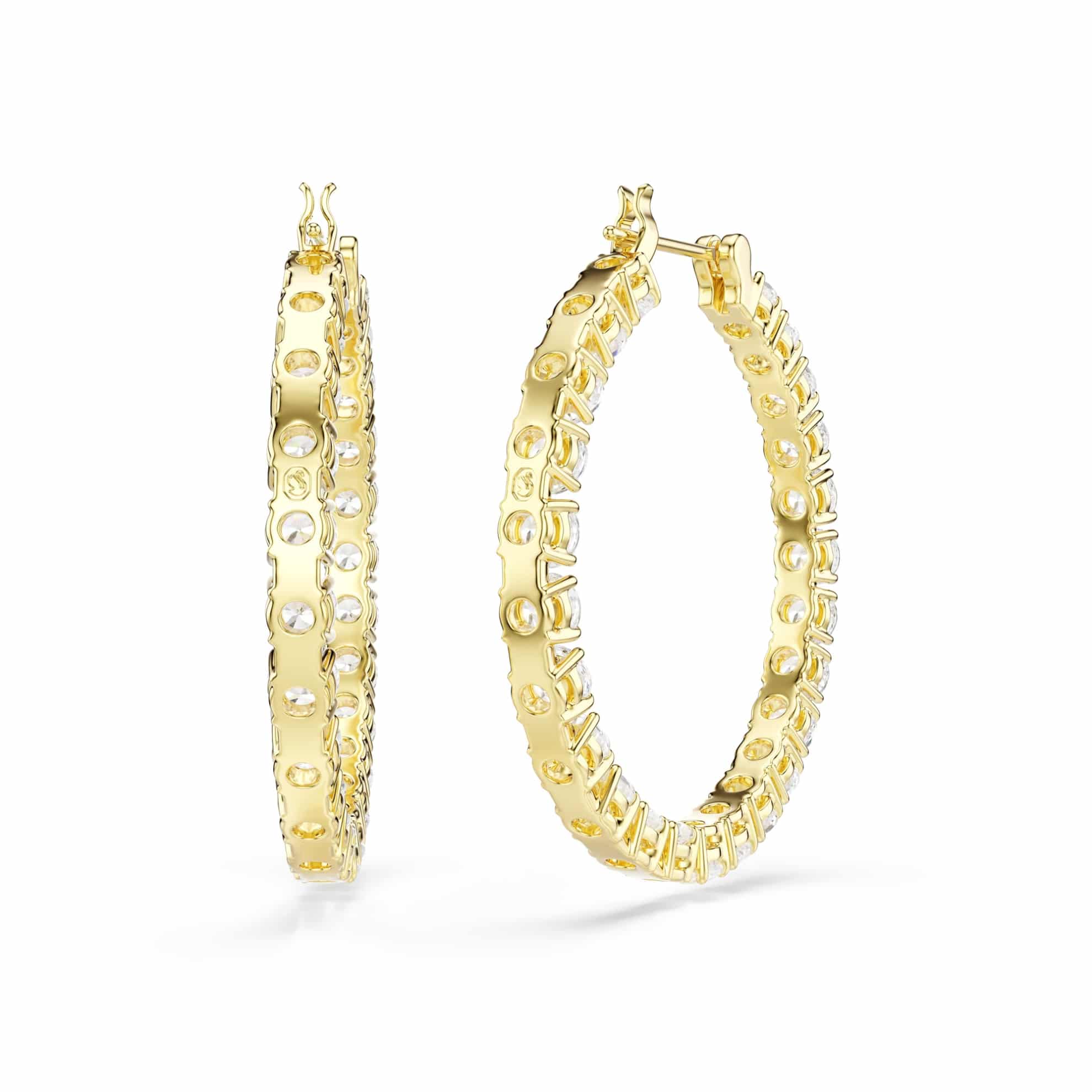Swarovski Matrix Hoop Earrings, Round cut, White, Gold-tone plated -Swarovski