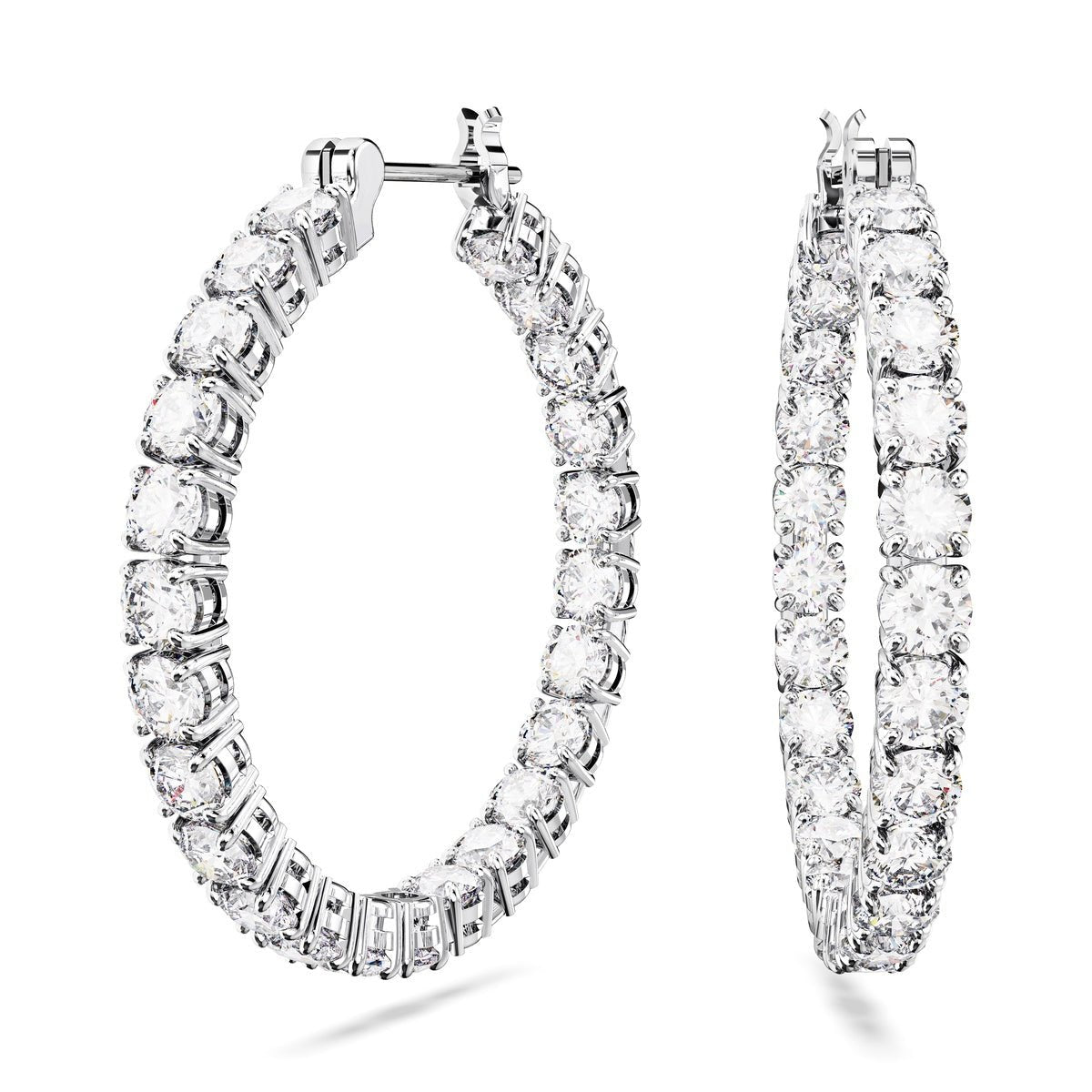 Swarovski Matrix Hoop Earrings Round Cut, White, Rhodium Plated -Swarovski
