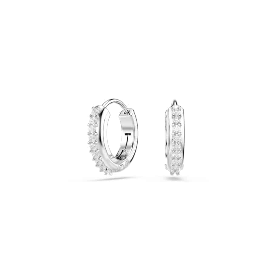 Swarovski Matrix Hoop Earrings, Round Cut, White, Rhodium Plated -Swarovski
