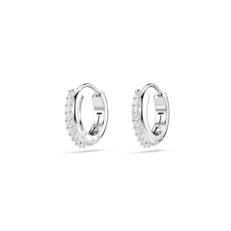 Swarovski Matrix Hoop Earrings, Round Cut, White, Rhodium Plated -Swarovski