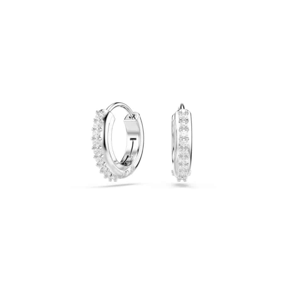 Swarovski Matrix Hoop Earrings, Round Cut, White, Rhodium Plated -Swarovski