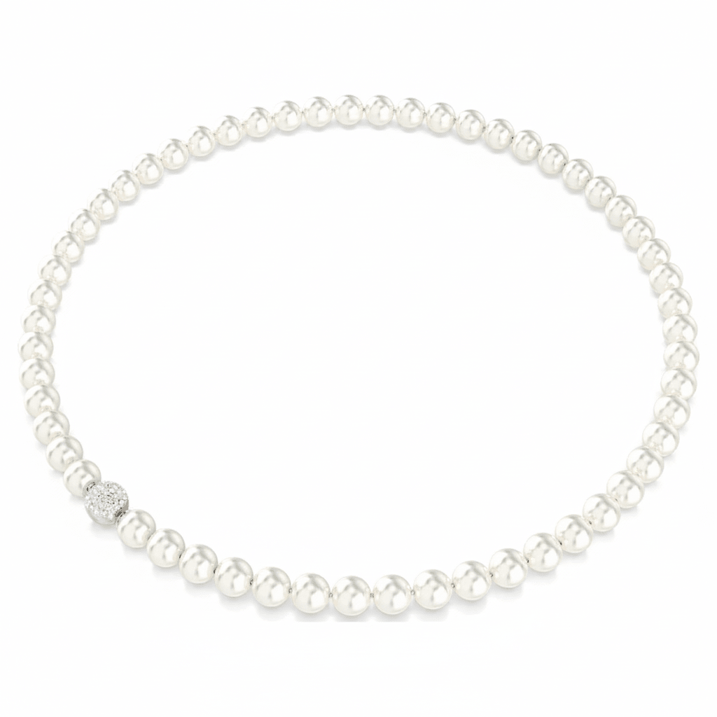 Swarovski Matrix Necklace, Crystal pearl, White, Rhodium plated -Swarovski