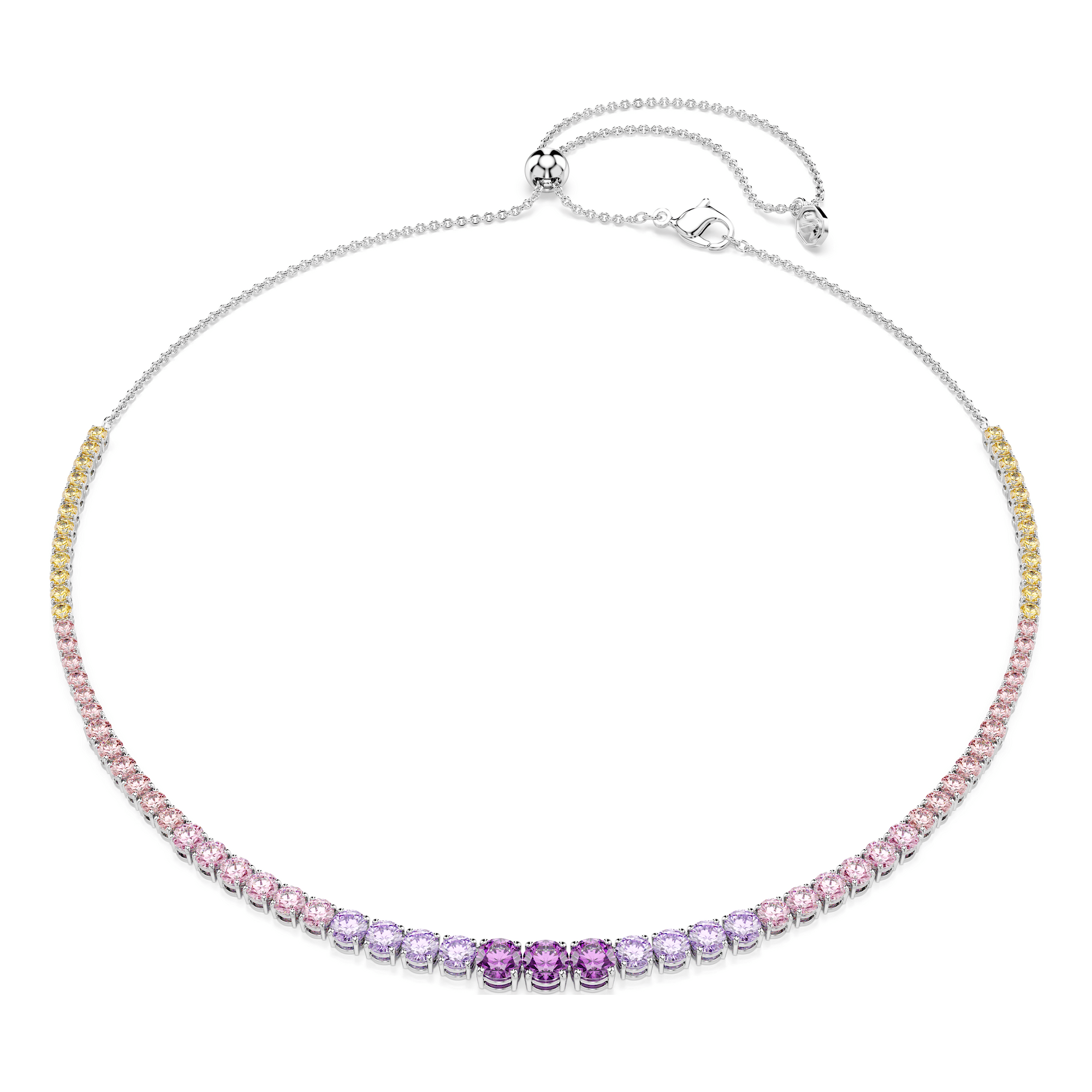 Swarovski Matrix Necklace, Gradient of round cuts, Multicolored, Rhodium plated -Swarovski