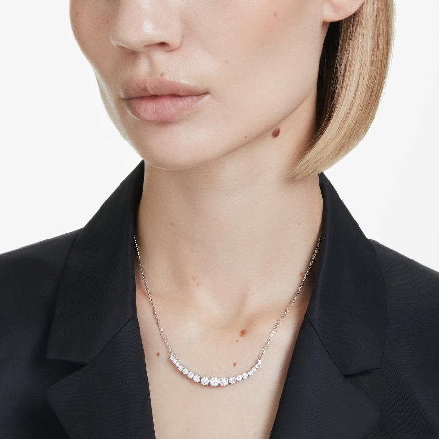 Swarovski Matrix Necklace, Gradient of Round Cuts, White, Rhodium Plated -Swarovski