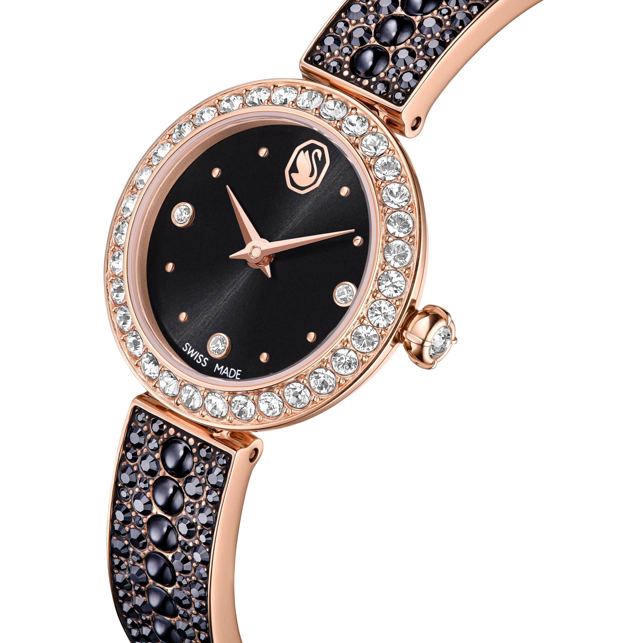 Swarovski Matrix pearl Bangle Watch, Swiss Made, Crystal Bracelet, Black, Rose gold-tone finish -Swarovski