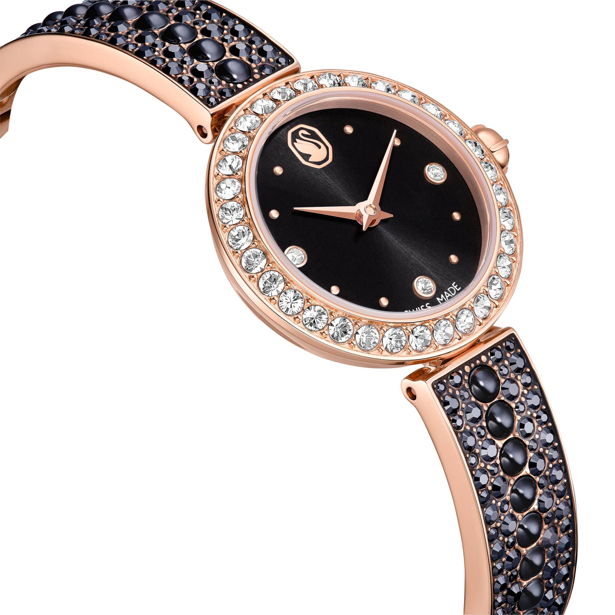 Swarovski Matrix pearl Bangle Watch, Swiss Made, Crystal Bracelet, Black, Rose gold-tone finish -Swarovski