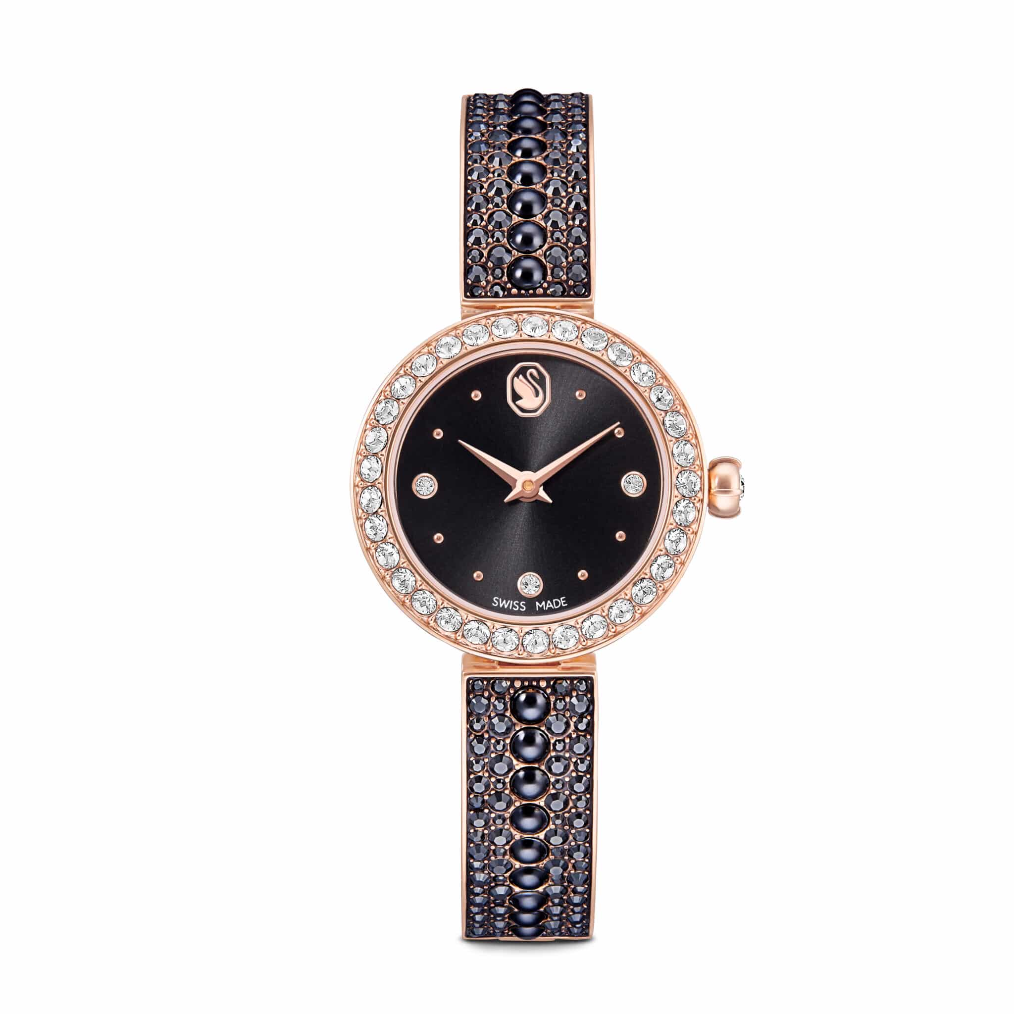 Swarovski Matrix pearl Bangle Watch, Swiss Made, Crystal Bracelet, Black, Rose gold-tone finish -Swarovski