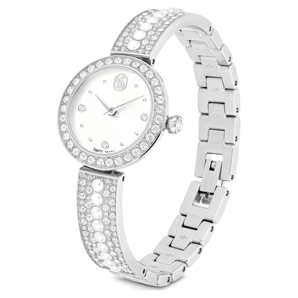 Swarovski Matrix pearl Bangle Watch, Swiss Made, Crystal Bracelet, White, Stainless steel -Swarovski