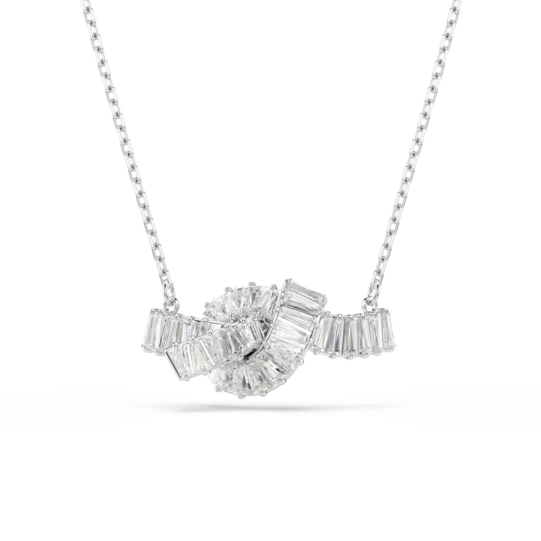 Swarovski Matrix Pendant, Baguette Cut, Knot, White, Rhodium Plated -Swarovski