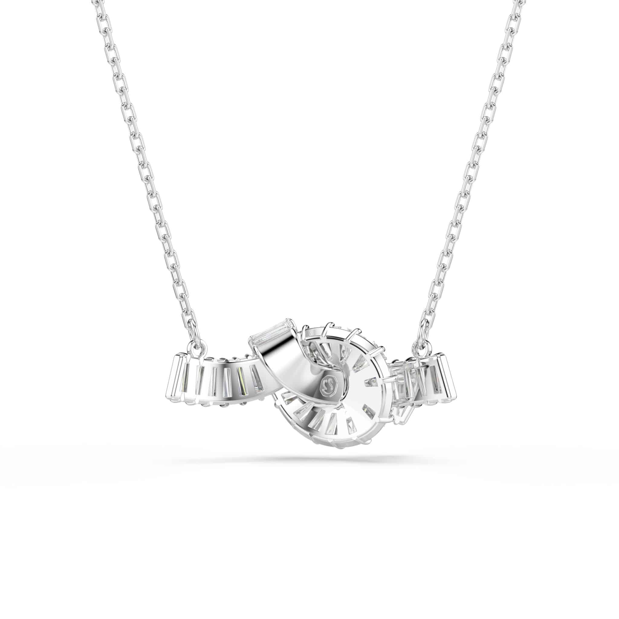 Swarovski Matrix Pendant, Baguette Cut, Knot, White, Rhodium Plated -Swarovski