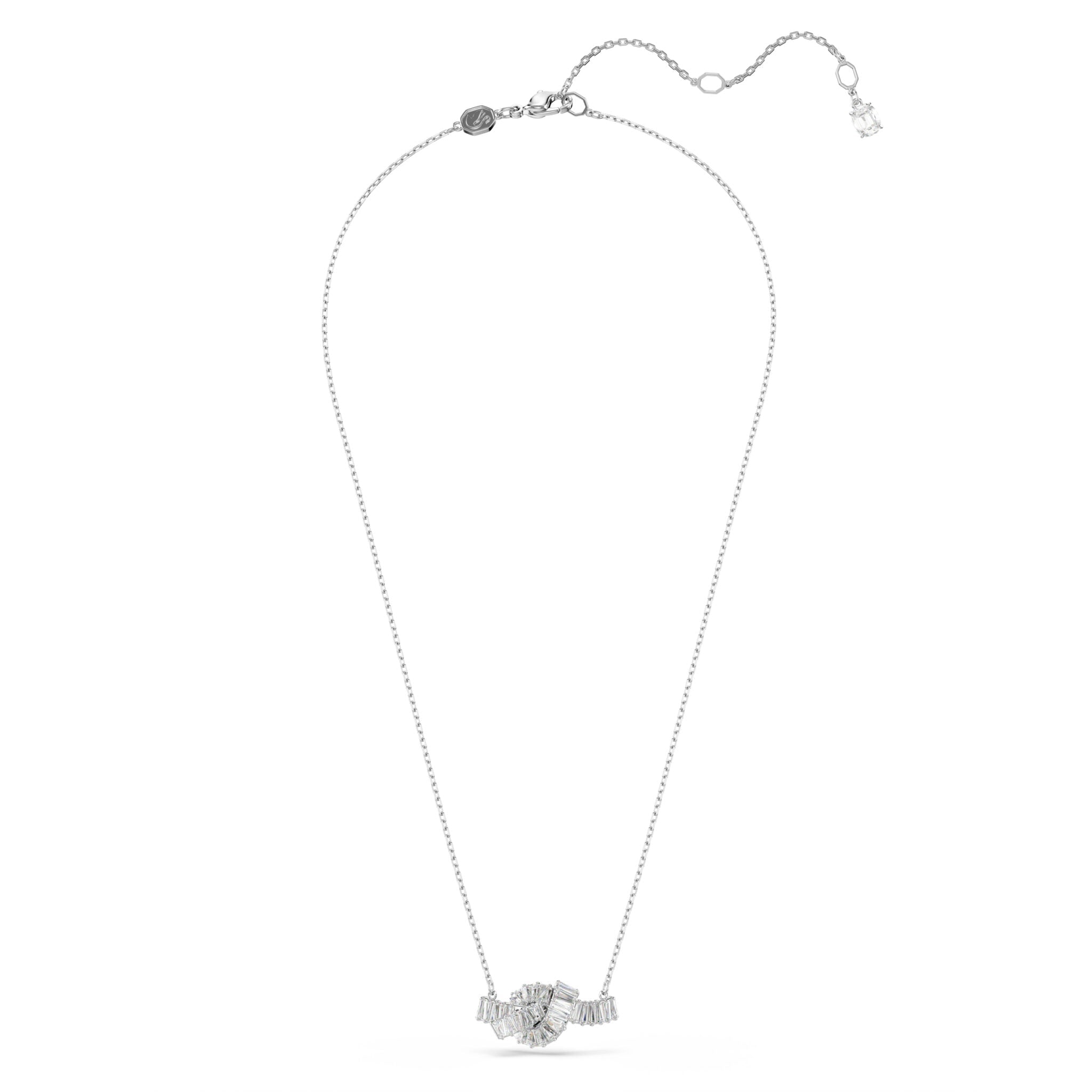 Swarovski Matrix Pendant, Baguette Cut, Knot, White, Rhodium Plated -Swarovski