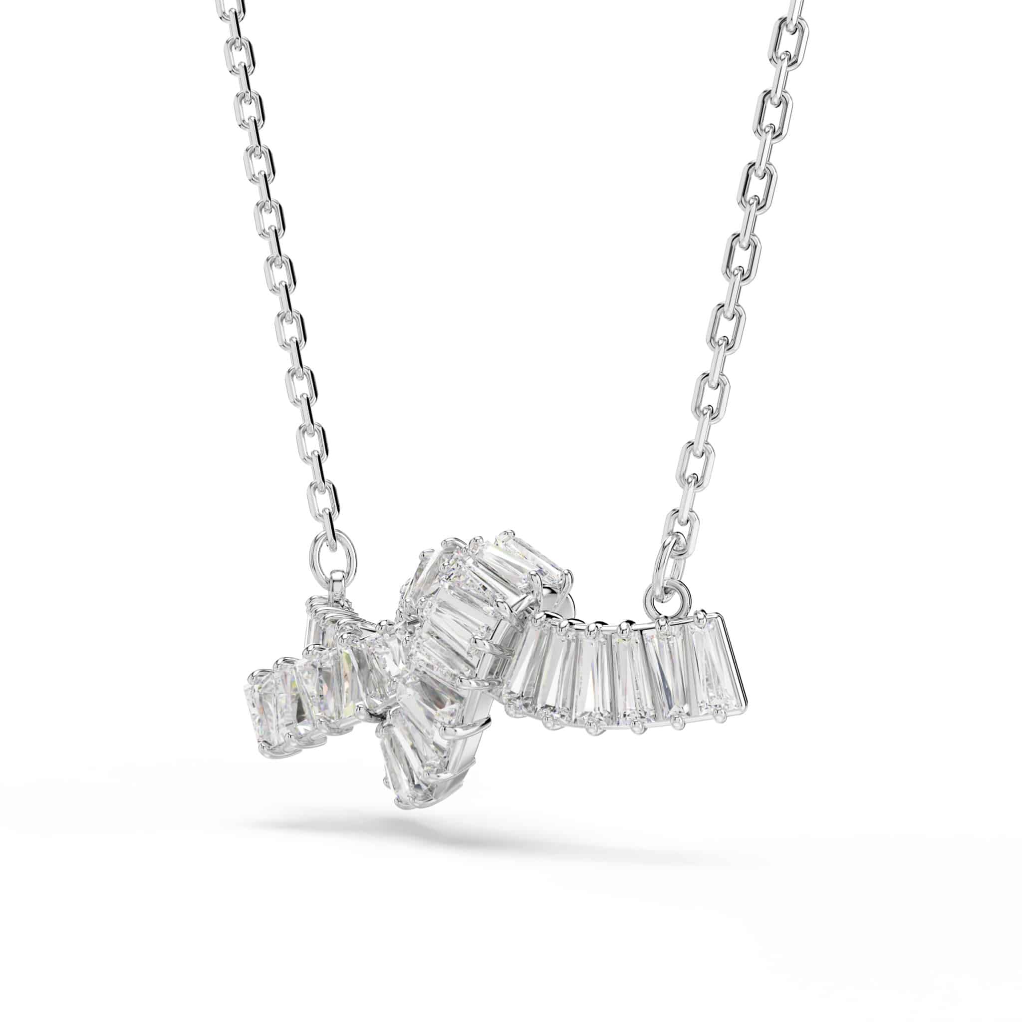 Swarovski Matrix Pendant, Baguette Cut, Knot, White, Rhodium Plated -Swarovski