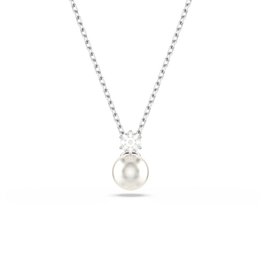 Swarovski Matrix Pendant, Crystal Pearl, Round Cut, White, Rhodium Plated -Swarovski