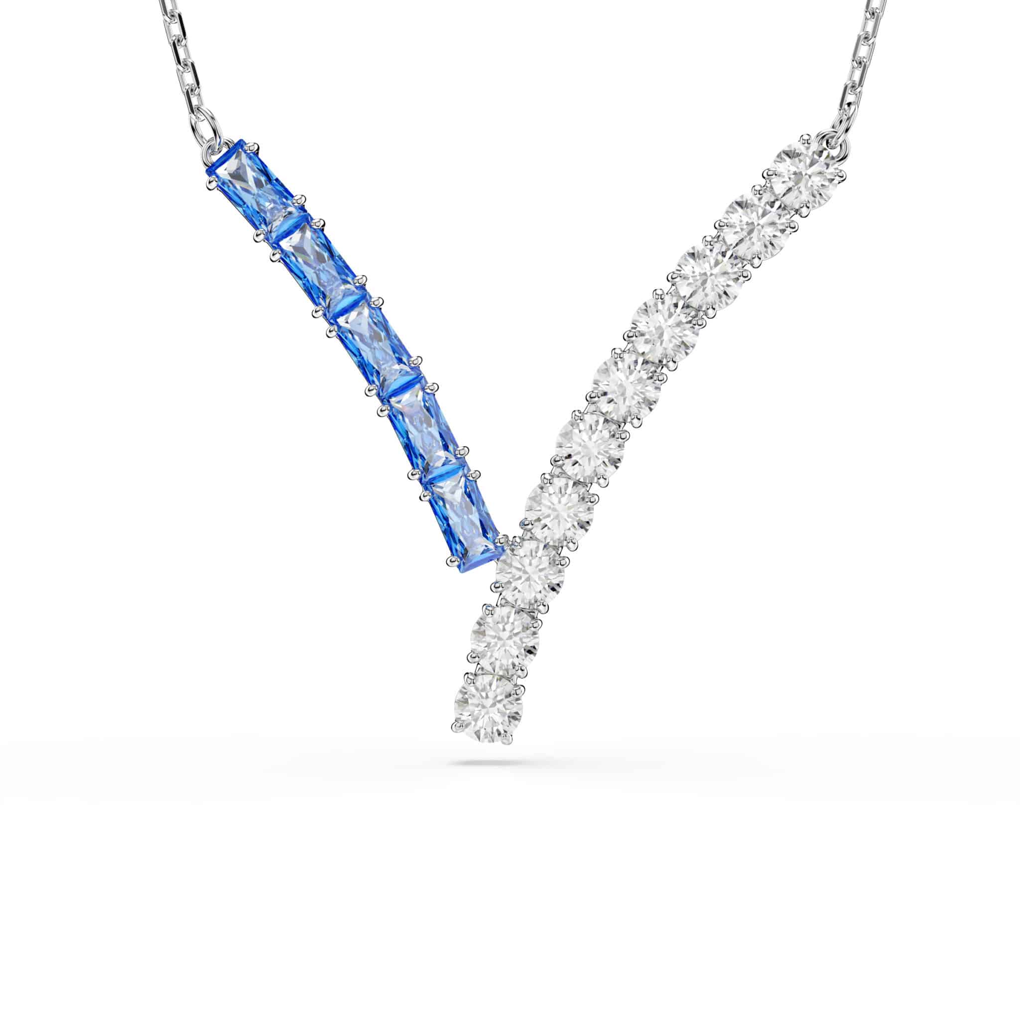 Swarovski Matrix Pendant, Mixed Cuts, Blue, Rhodium Plated -Swarovski
