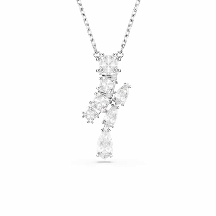 Swarovski Matrix Pendant, Mixed Cuts, White, Rhodium Plated -Swarovski
