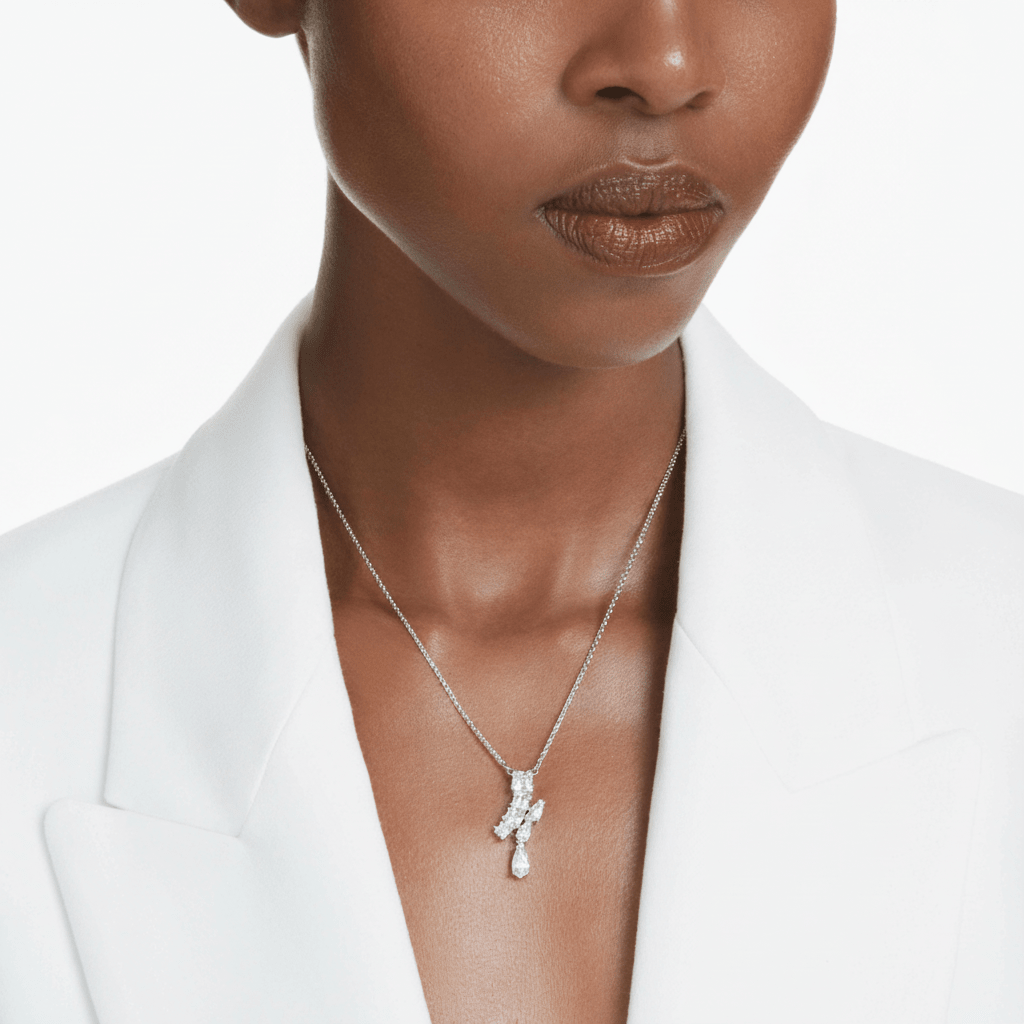 Swarovski Matrix Pendant, Mixed Cuts, White, Rhodium Plated -Swarovski