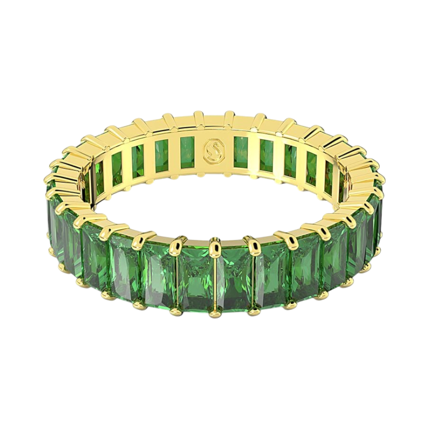 Swarovski Matrix Ring Baguette cut, Green, Gold-tone Plated -Swarovski