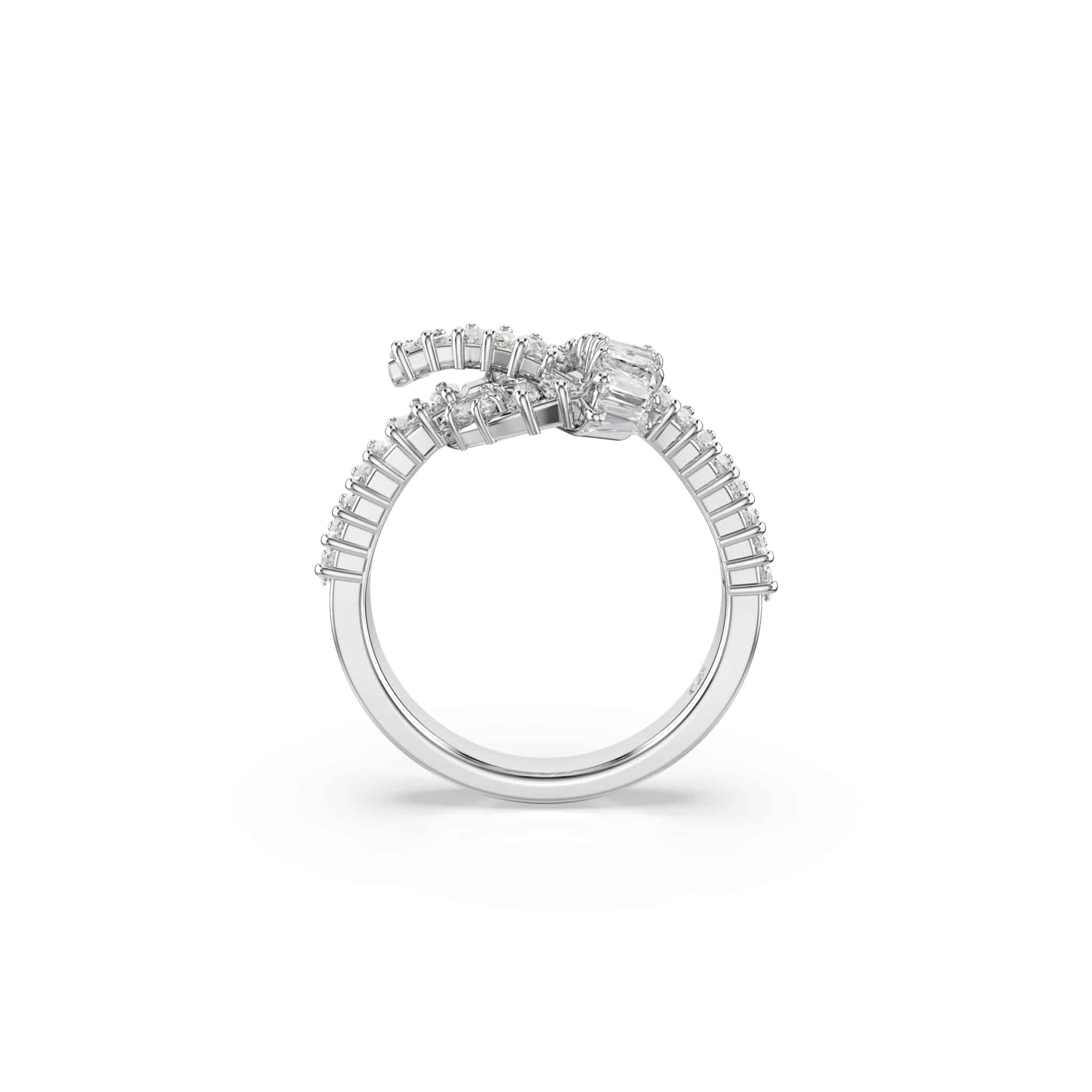 Swarovski Matrix Ring, Baguette Cut, Knot, White, Rhodium Plated -Swarovski