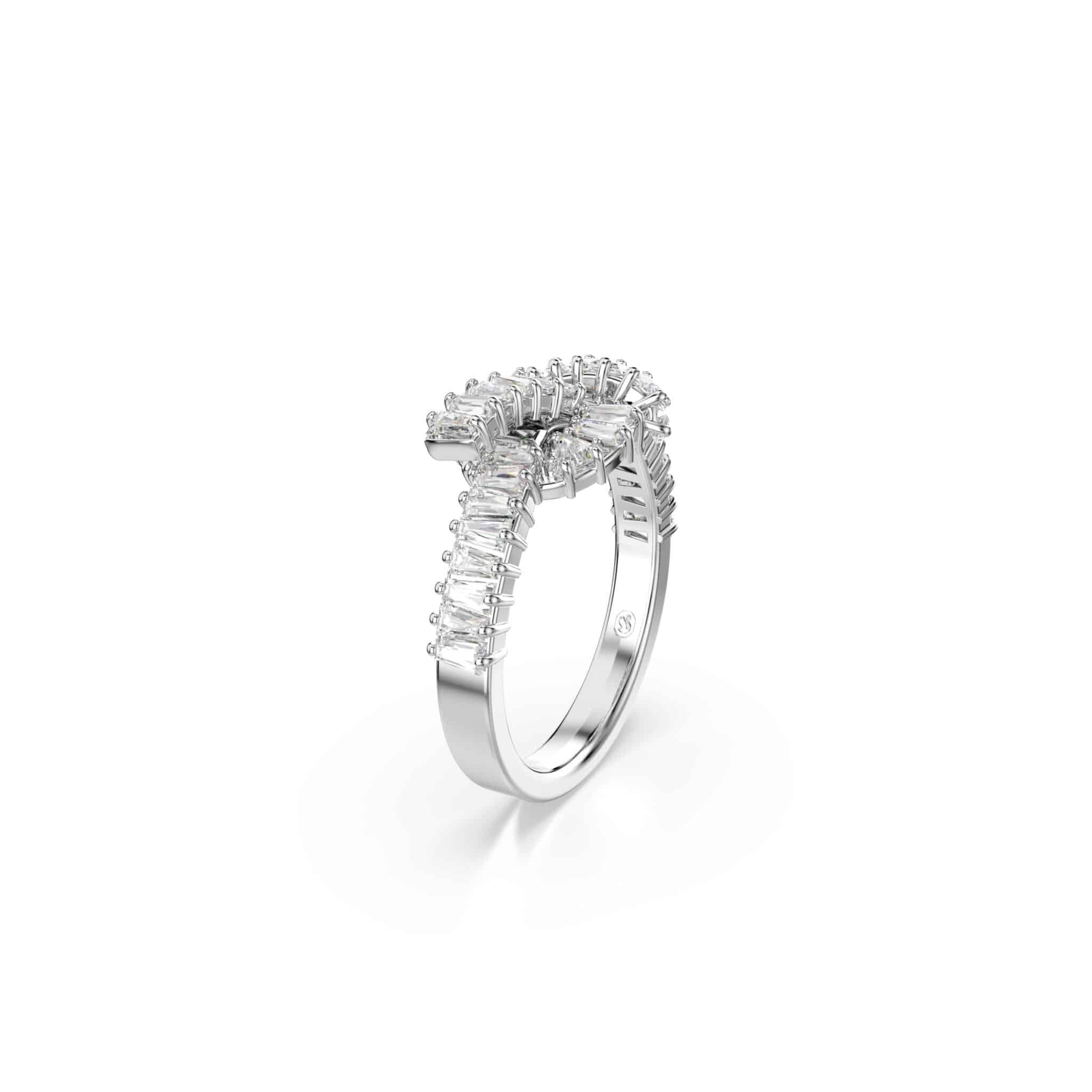 Swarovski Matrix Ring, Baguette Cut, Knot, White, Rhodium Plated -Swarovski