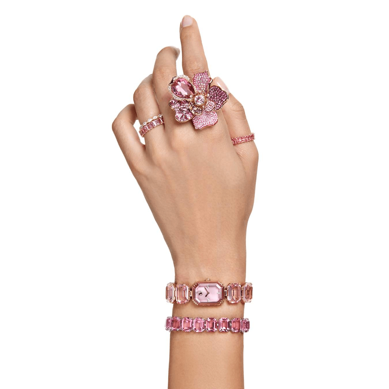 Swarovski Matrix Ring Baguette Cut, Pink, Rose Gold-Tone Plated -Swarovski