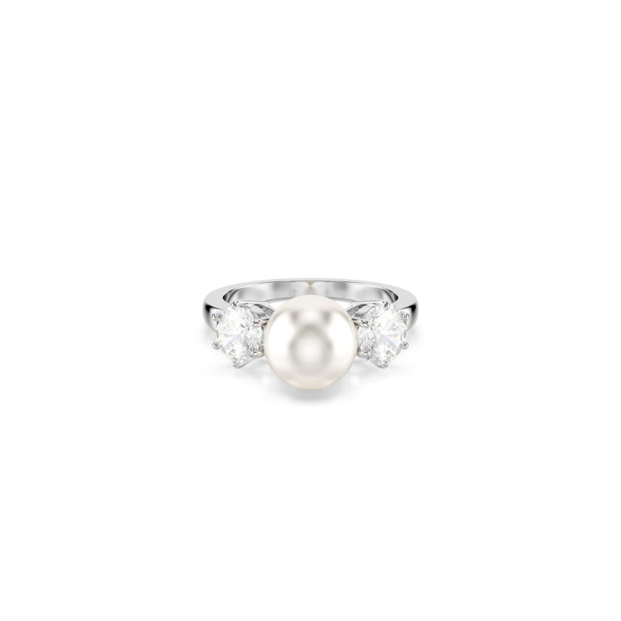 Swarovski Matrix Ring, Crystal Pearl, Round Cut, White, Rhodium Plated -Swarovski