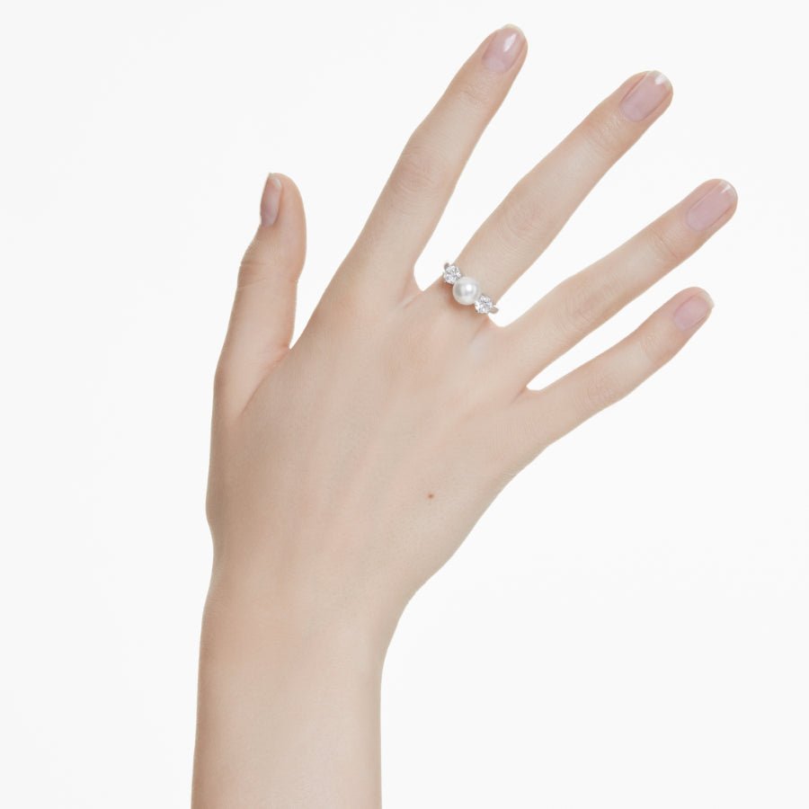 Swarovski Matrix Ring, Crystal Pearl, Round Cut, White, Rhodium Plated -Swarovski