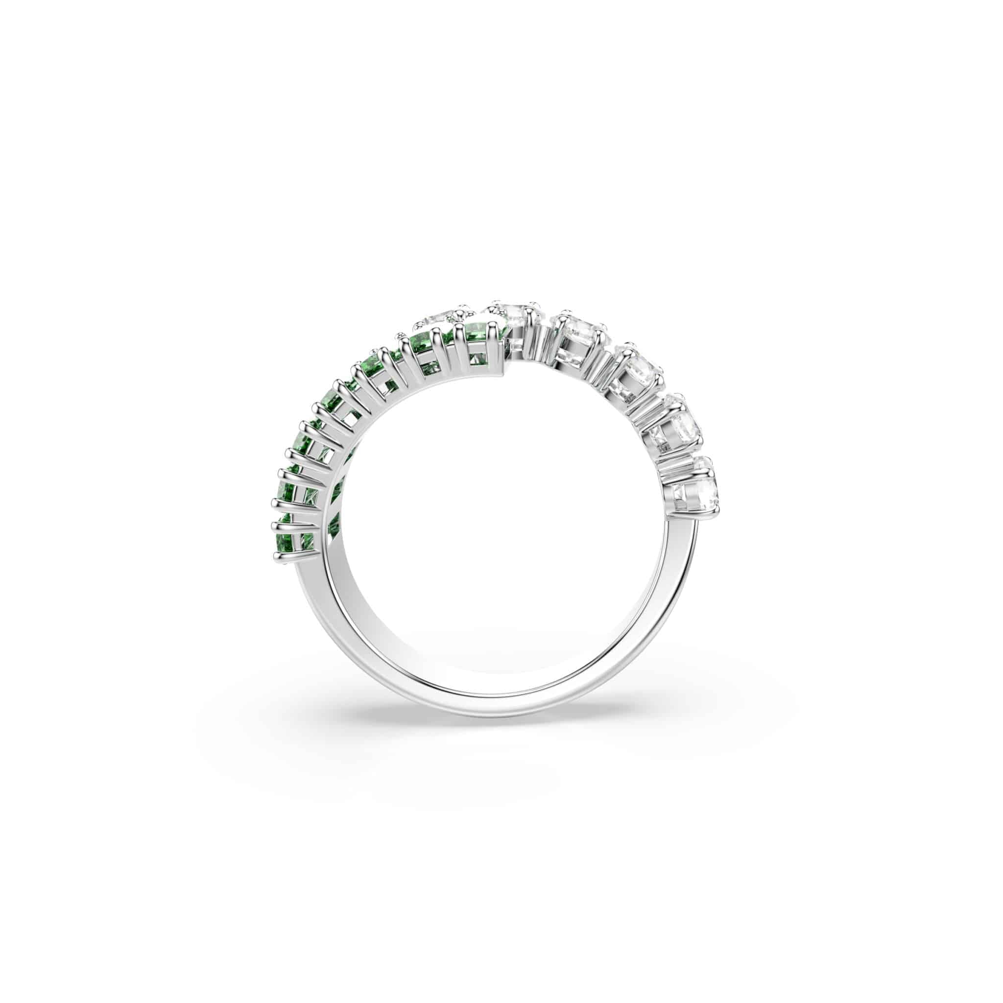 Swarovski Matrix Ring, Mixed Cuts, Green, Rhodium Plated -Swarovski