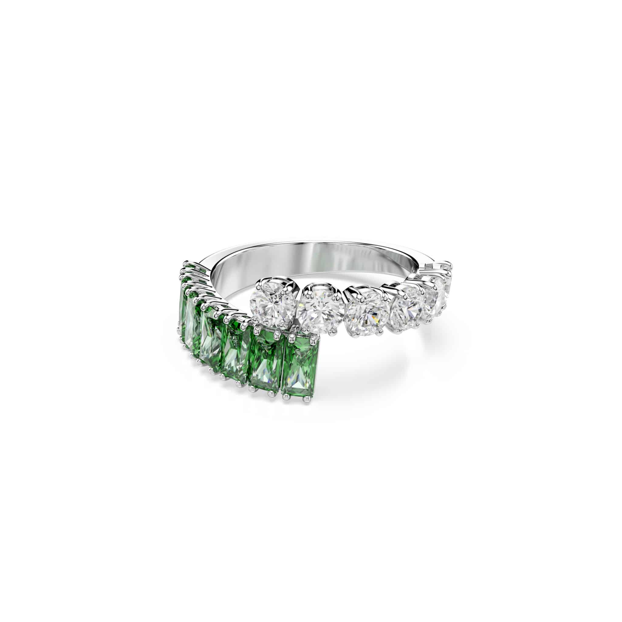 Swarovski Matrix Ring, Mixed Cuts, Green, Rhodium Plated -Swarovski
