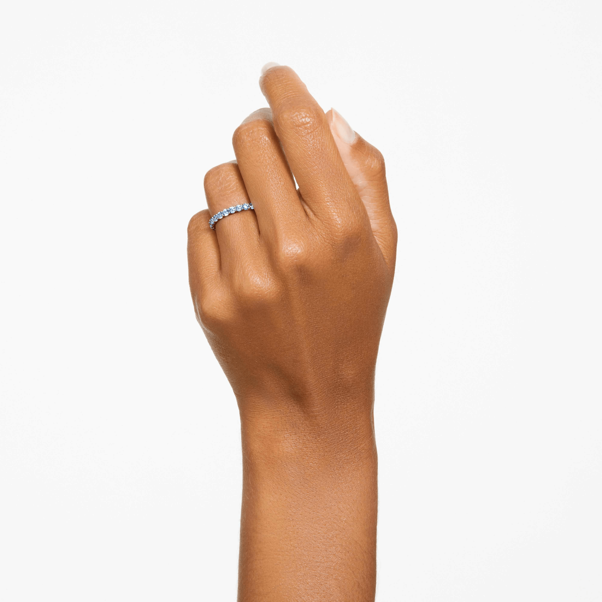 Swarovski Matrix Ring Round Cut, Blue, Rhodium Plated -Swarovski