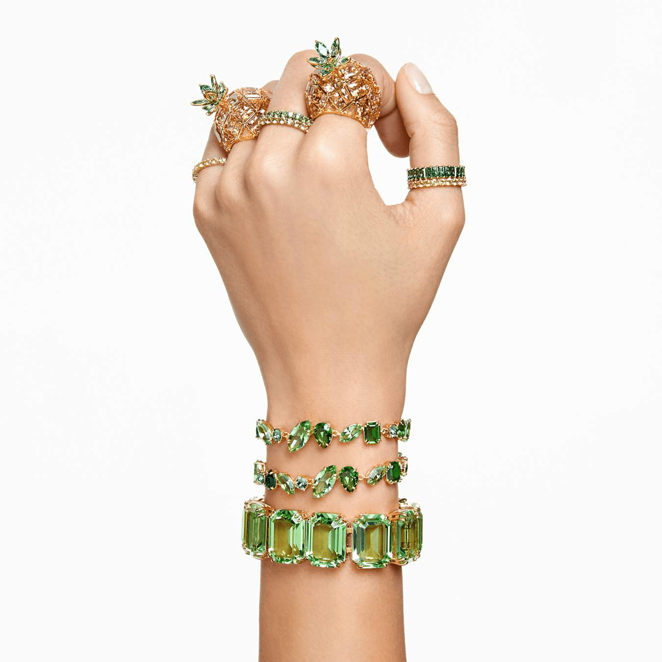 Swarovski Matrix Ring Round Cut, Green, Gold-Tone Plated -Swarovski