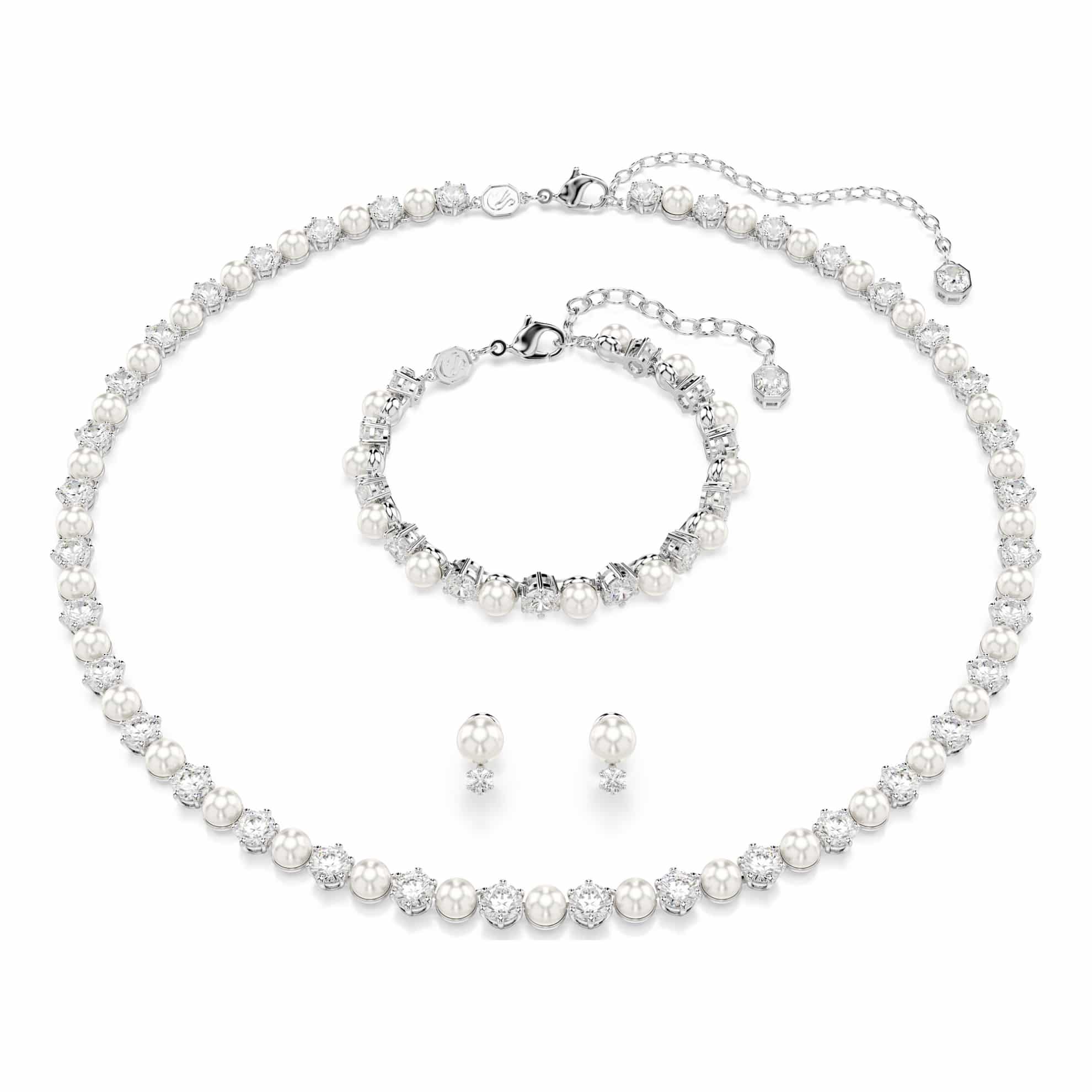 Swarovski Matrix set, Crystal pearl, Round cut, White, Rhodium plated -Swarovski