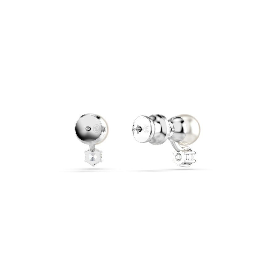 Swarovski Matrix Stud Earrings, Crystal Pearl, Round Cut, White, Rhodium Plated -Swarovski
