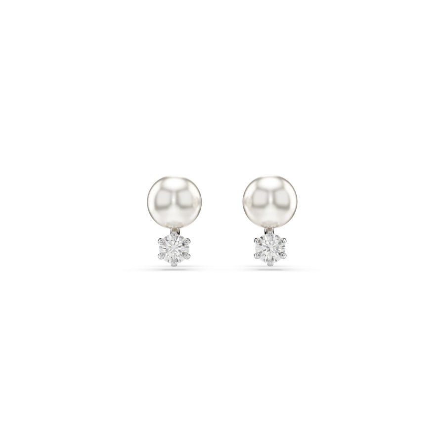 Swarovski Matrix Stud Earrings, Crystal Pearl, Round Cut, White, Rhodium Plated -Swarovski