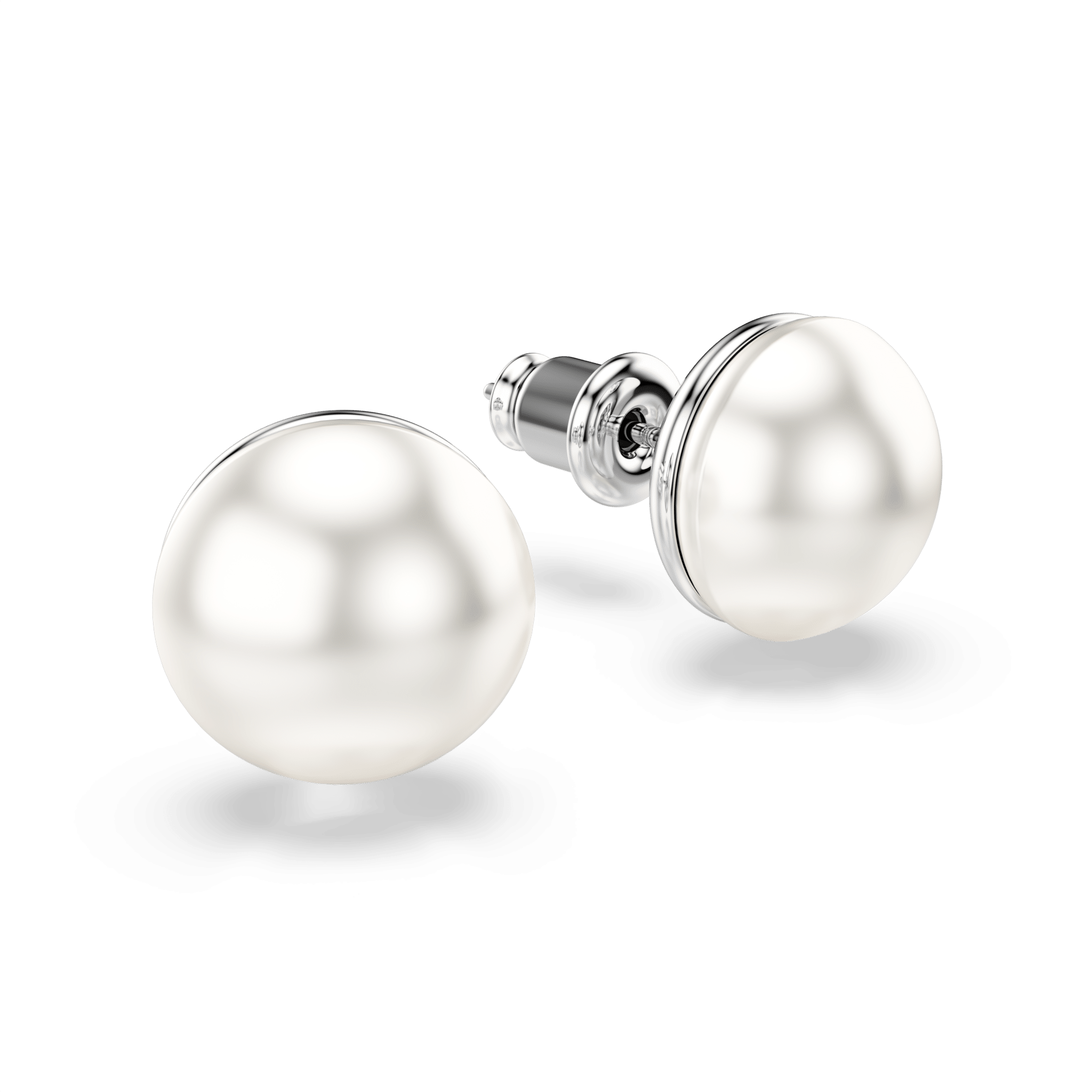 Swarovski Matrix stud Earrings, Crystal pearl, White, Rhodium plated -Swarovski