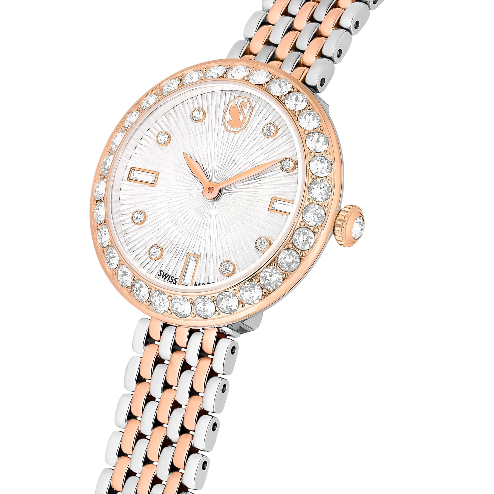Swarovski Matrix Tennis 7-link watch Swiss Made, Metal Bracelet, Rose Gold tone, Mixed metal finish -Swarovski